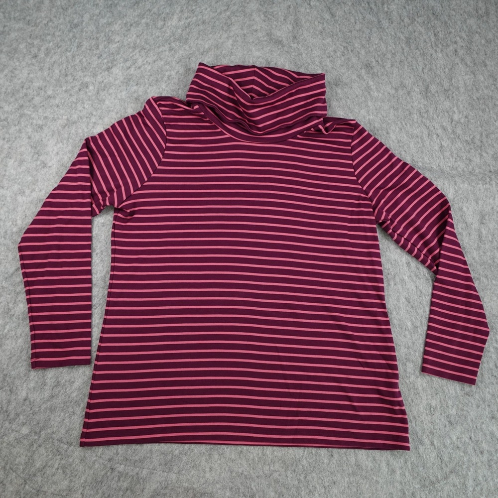 LL Bean Top Women Extra Large Purple Striped Supima Cotton Turtleneck Long Slv